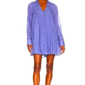 Free People - Haddie Solid Mini Dress in Prep Peri. POCKETS! - Boho - Size small